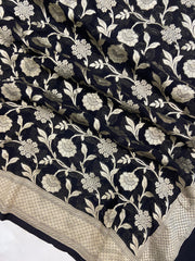 Pure Khaddi Georgette Dupatta - water zari - The Handlooms