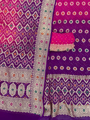 Pure Khaddi Georgette Bandhej Banarasi Dress material With Meenakari - The Handlooms