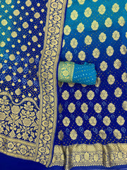 Pure Khaddi Georgette Bandhej Banarasi Dress material - The Handlooms