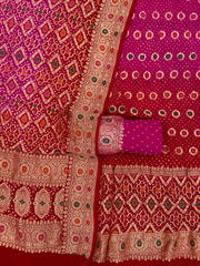 Pure Khaddi Georgette Bandhej Banarasi Dress material With Meenakari - The Handlooms