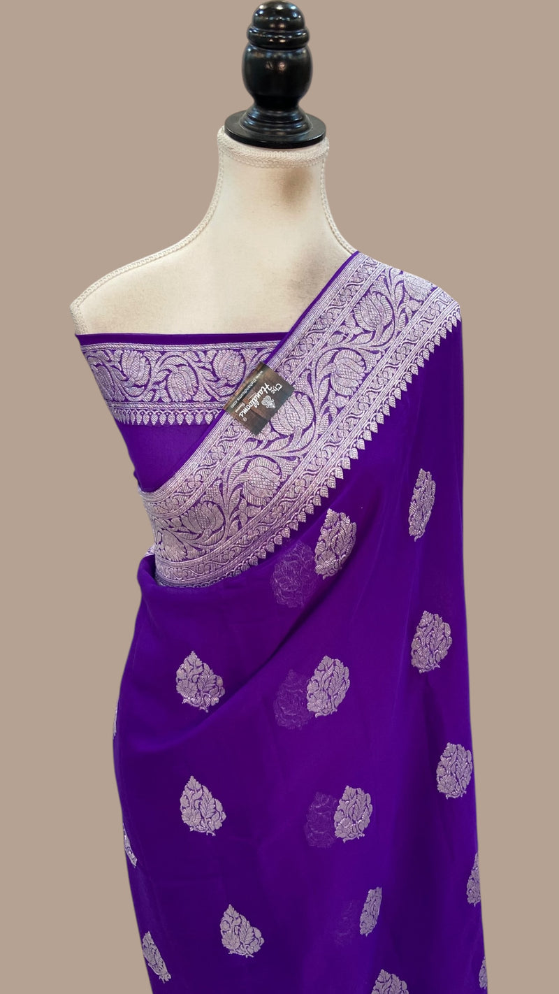 Purple Pure Georgette Banarasi Handloom Saree