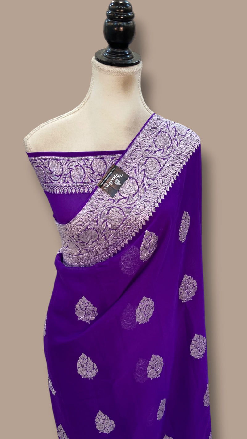 Purple Pure Georgette Banarasi Handloom Saree