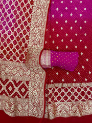 Pure Khaddi Georgette Bandhej Banarasi Dress material - The Handlooms