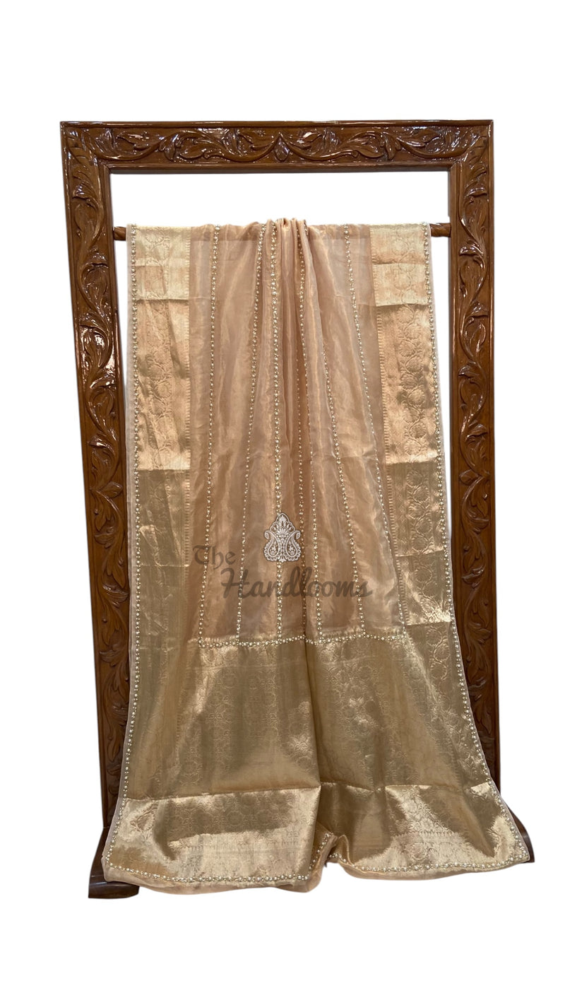 Disha Patani Inspired Pure Kora Tissue Handloom Banarasi Saree - Handwork