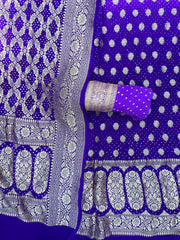 Pure Khaddi Georgette Bandhej Banarasi Dress material - The Handlooms