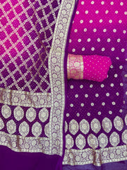 Pure Khaddi Georgette Bandhej Banarasi Dress material - The Handlooms