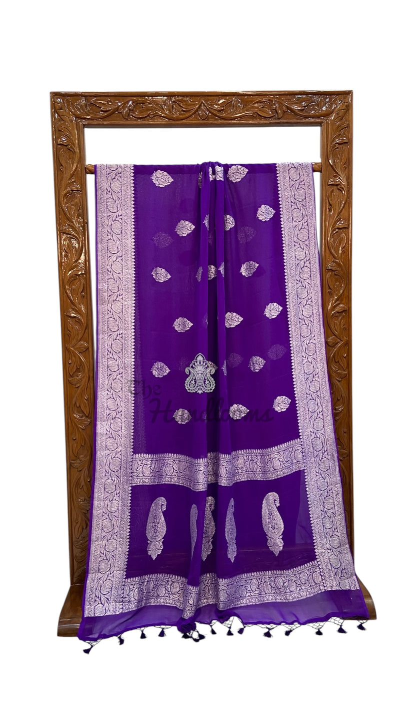 Purple Pure Georgette Banarasi Handloom Saree