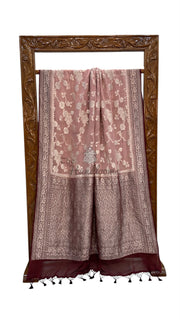 Onion Pink with Brown Khaddi Georgette Banarasi Saree - The Handlooms
