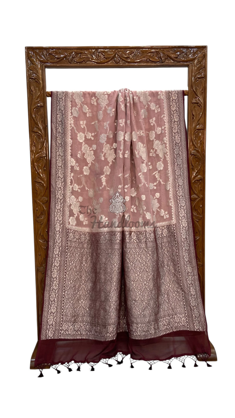 Onion Pink with Brown Khaddi Georgette Banarasi Saree - The Handlooms