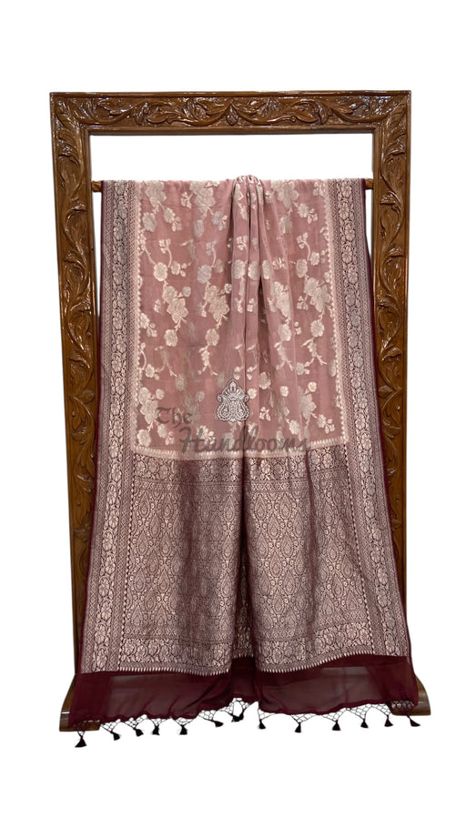 Onion Pink with Brown Khaddi Georgette Banarasi Saree - The Handlooms