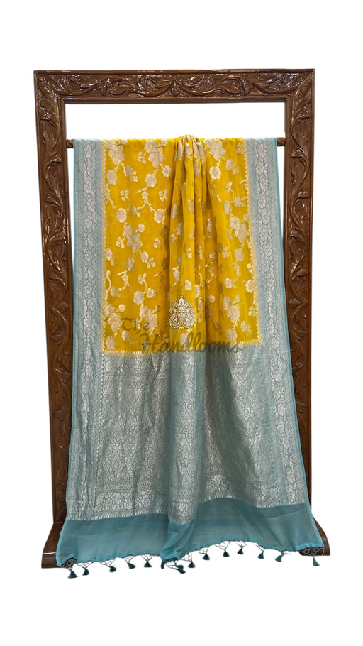 Yellow Khaddi Georgette Handloom Banarasi Saree - The Handlooms