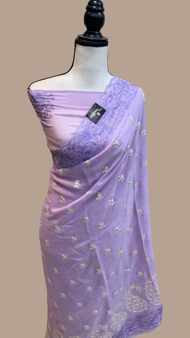 Pure Georgette Chikankari Handloom Banarasi Saree - The Handlooms