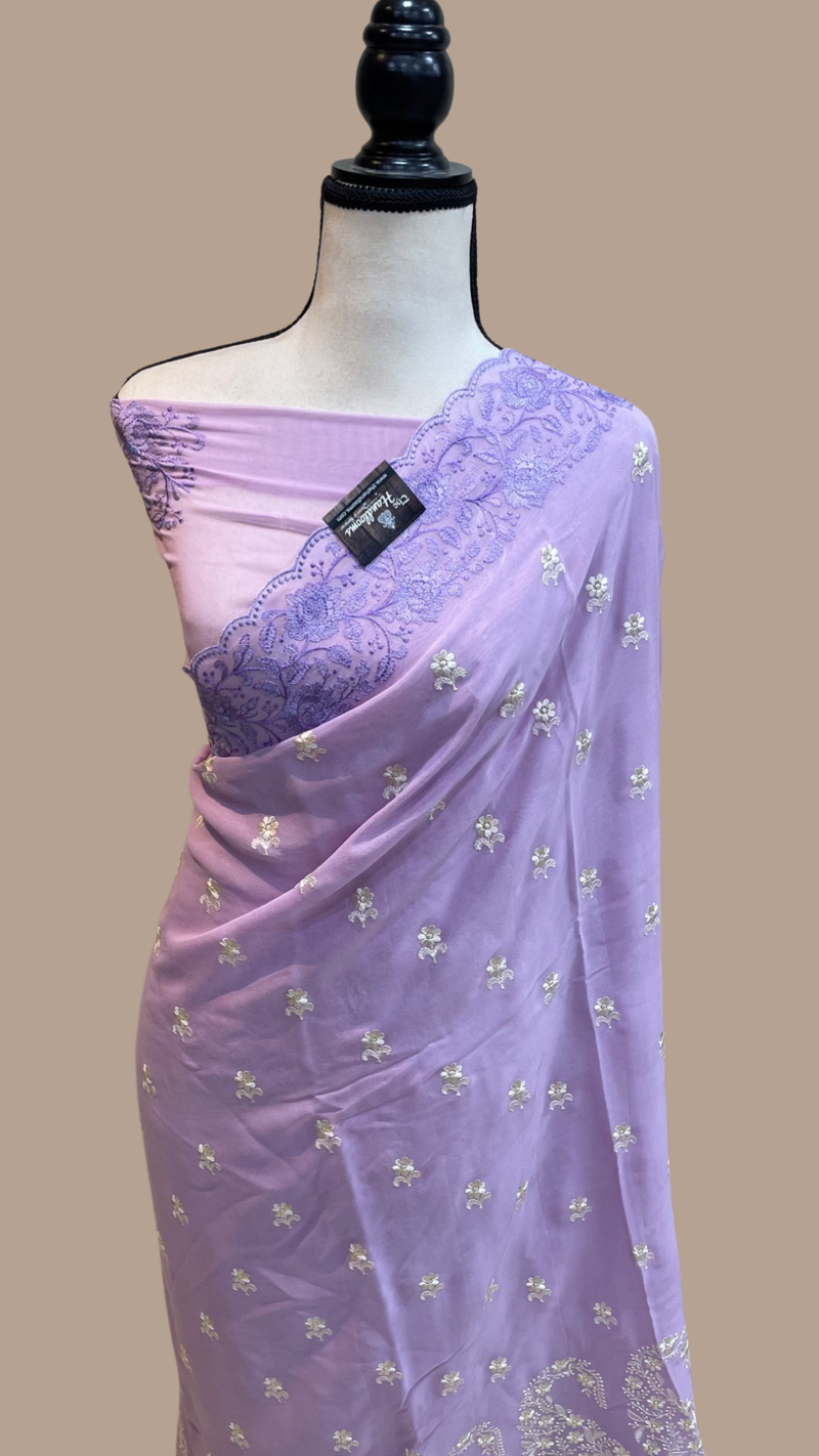 Pure Georgette Chikankari Handloom Banarasi Saree - The Handlooms