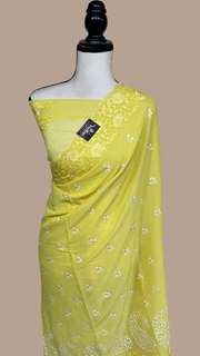 Pure Georgette Chikankari Handloom Banarasi Saree - The Handlooms