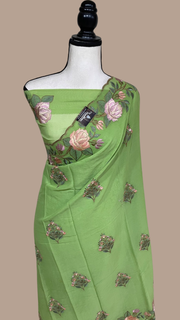 Pure Georgette Chikankari Handloom Banarasi Saree - The Handlooms