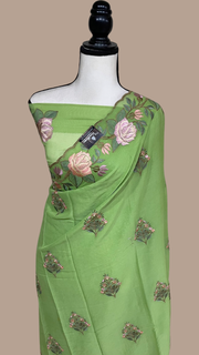 Pure Georgette Chikankari Handloom Banarasi Saree - The Handlooms