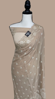 Pure Georgette Chikankari Handloom Banarasi Saree - The Handlooms