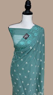 Pure Georgette Chikankari Handloom Banarasi Saree - The Handlooms