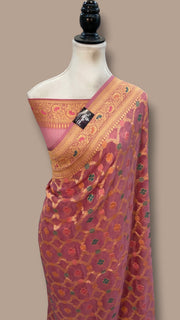 Khaddi Georgette Handloom Banarasi Saree - Gold Zari - The Handlooms