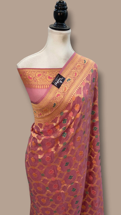 Khaddi Georgette Handloom Banarasi Saree - Gold Zari - The Handlooms