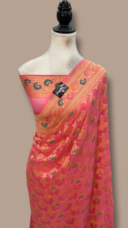 Khaddi Georgette Handloom Banarasi Saree - Gold Zari - The Handlooms