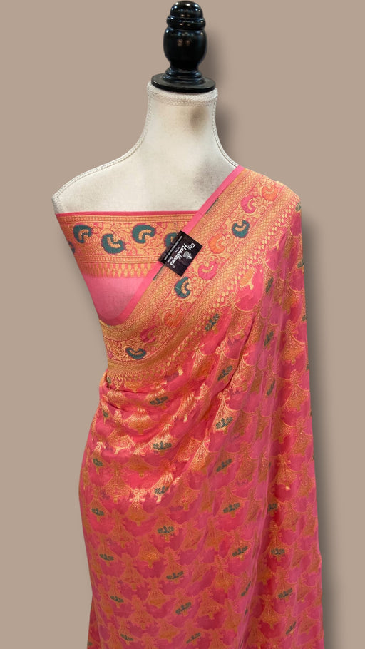 Khaddi Georgette Handloom Banarasi Saree - Gold Zari - The Handlooms