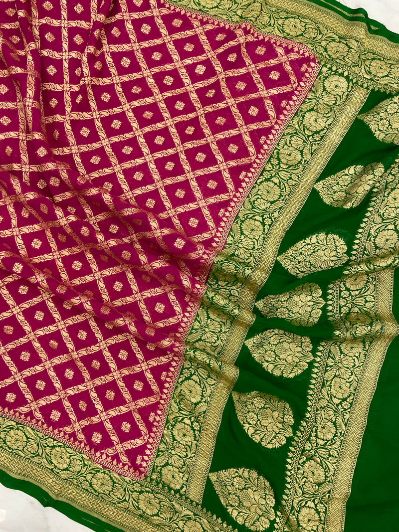Khaddi Georgette Handloom Banarasi Dupatta - The Handlooms