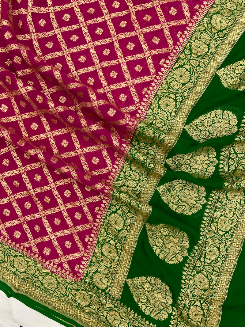 Khaddi Georgette Handloom Banarasi Dupatta - The Handlooms