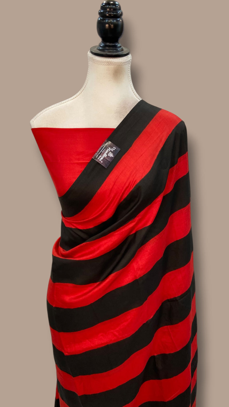 Pure Katan Silk Handloom Banarasi Saree - Stripe - The Handlooms