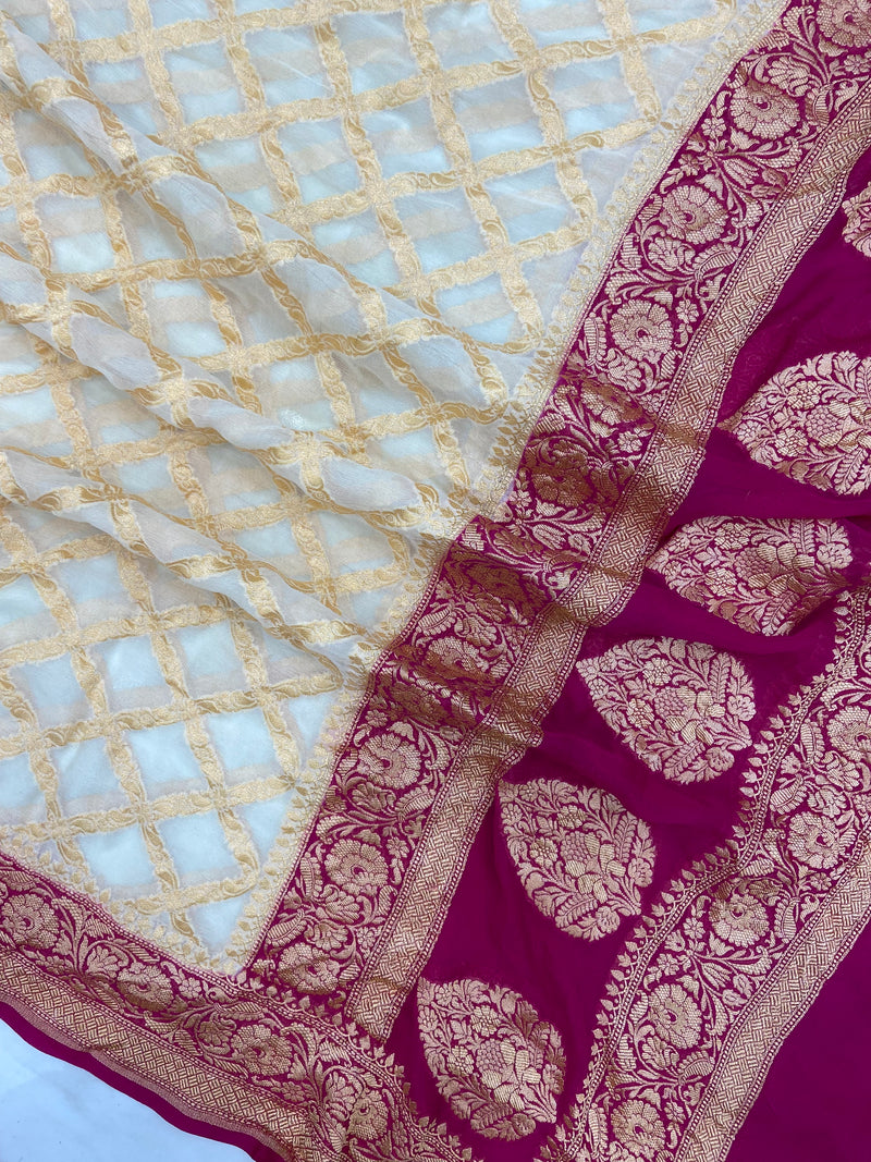 Khaddi Georgette Handloom Banarasi Dupatta - The Handlooms