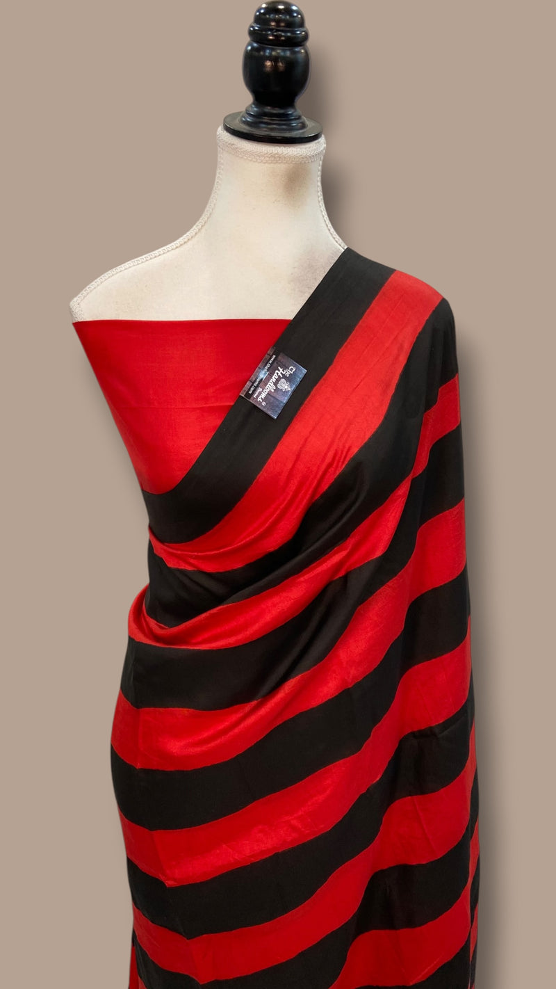 Pure Katan Silk Handloom Banarasi Saree - Stripe - The Handlooms