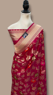 Pure Katan Silk Banarasi Handloom Saree - All Over Jaal Work With Meenakari - The Handlooms