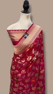 Pure Katan Silk Banarasi Handloom Saree - All Over Jaal Work With Meenakari - The Handlooms