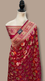 Pure Katan Silk Banarasi Handloom Saree - All Over Jaal Work With Meenakari - The Handlooms