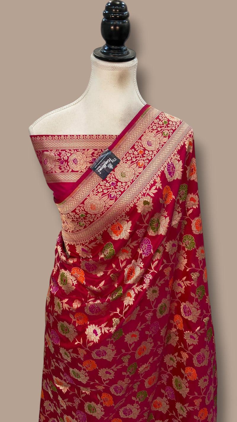 Pure Katan Silk Banarasi Handloom Saree - All Over Jaal Work With Meenakari - The Handlooms