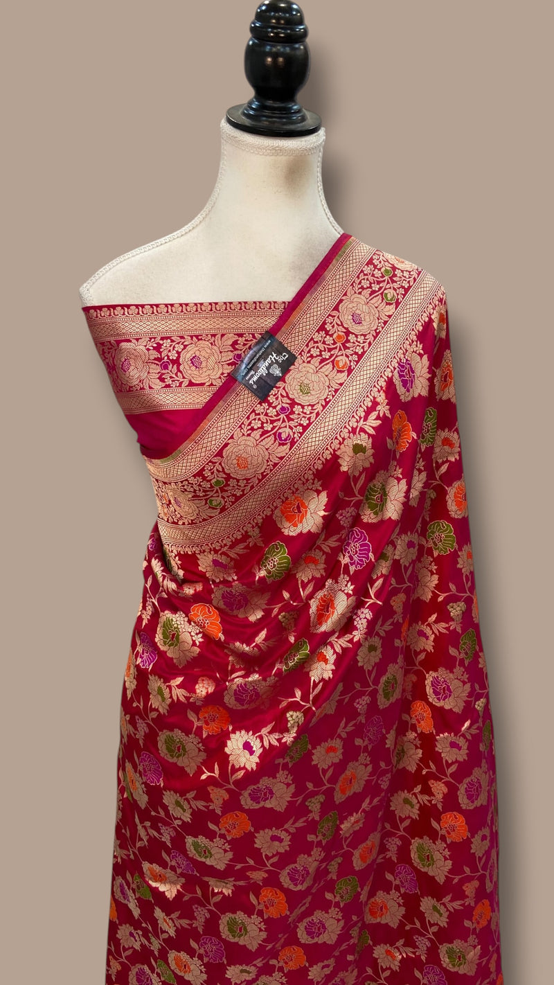 Pure Katan Silk Banarasi Handloom Saree - All Over Jaal Work With Meenakari - The Handlooms