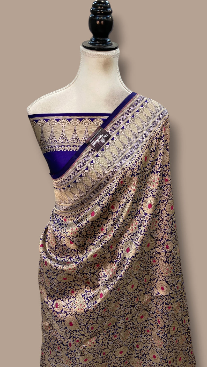 Regal Pure Katan Silk Banarasi Saree – Handwoven Tanchui Brocade With Meenakari Work - The Handlooms