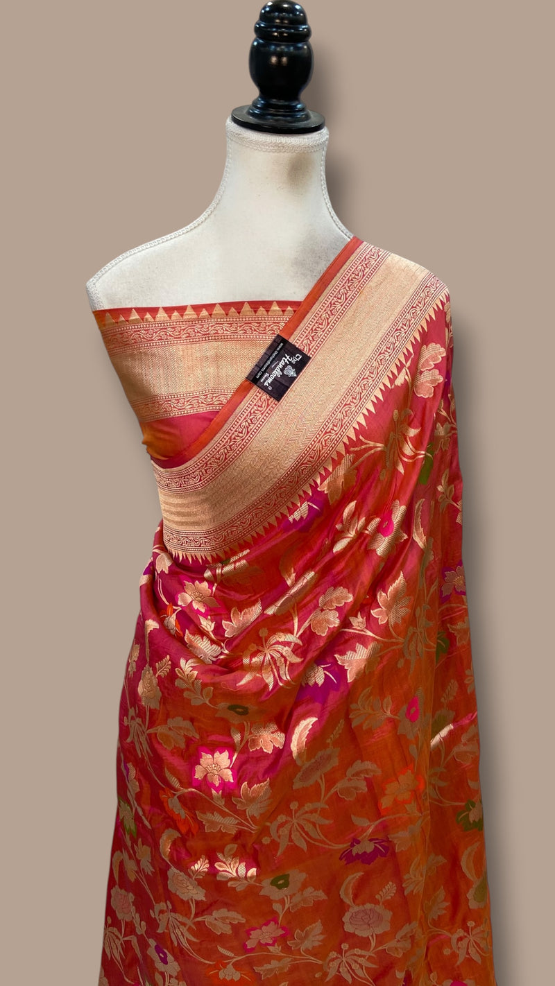 Pure Katan Silk Banarasi Handloom Saree - All Over Jaal Work With Meenakari - The Handlooms