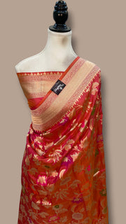 Pure Katan Silk Banarasi Handloom Saree - All Over Jaal Work With Meenakari - The Handlooms