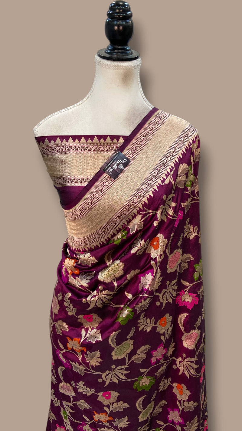 Pure Katan Silk Banarasi Handloom Saree - All Over Jaal Work With Meenakari - The Handlooms
