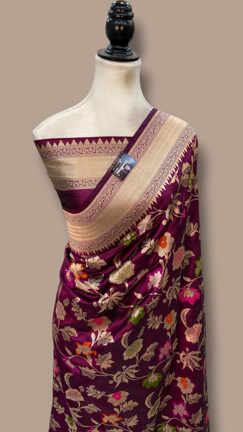 Pure Katan Silk Banarasi Handloom Saree - All Over Jaal Work With Meenakari - The Handlooms