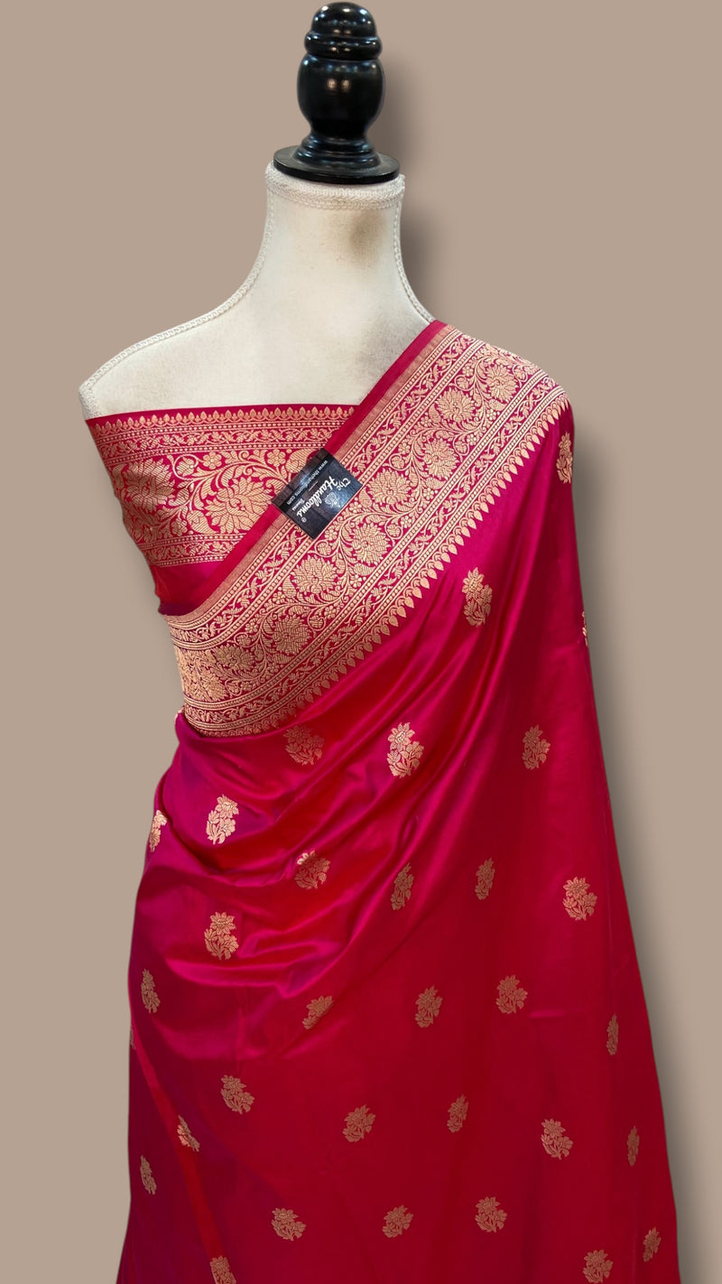 Hot Pink Pure Katan Silk Banarasi Handloom Saree - All Over Motifs Work - The Handlooms