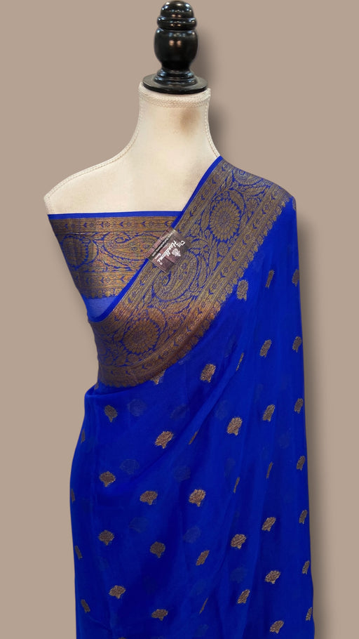 Blue Pure Chiffon Khaddi Banarasi Saree - The Handlooms