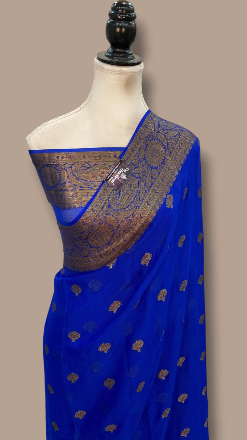 Blue Pure Chiffon Khaddi Banarasi Saree - The Handlooms