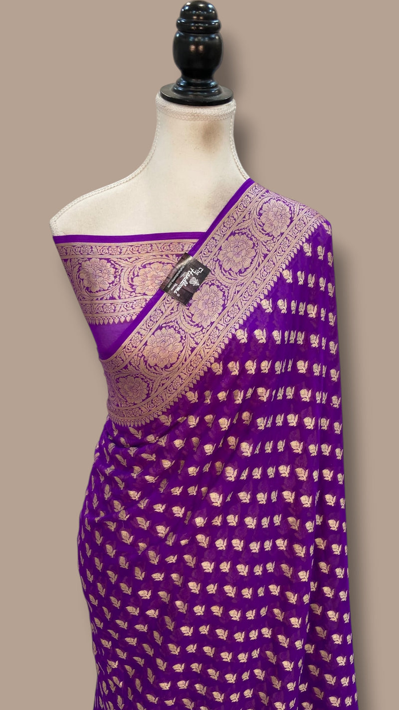 Purple Pure Chiffon Khaddi Banarasi Saree - The Handlooms