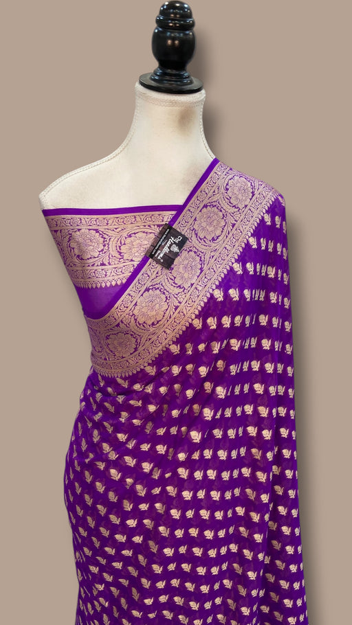 Purple Pure Chiffon Khaddi Banarasi Saree - The Handlooms