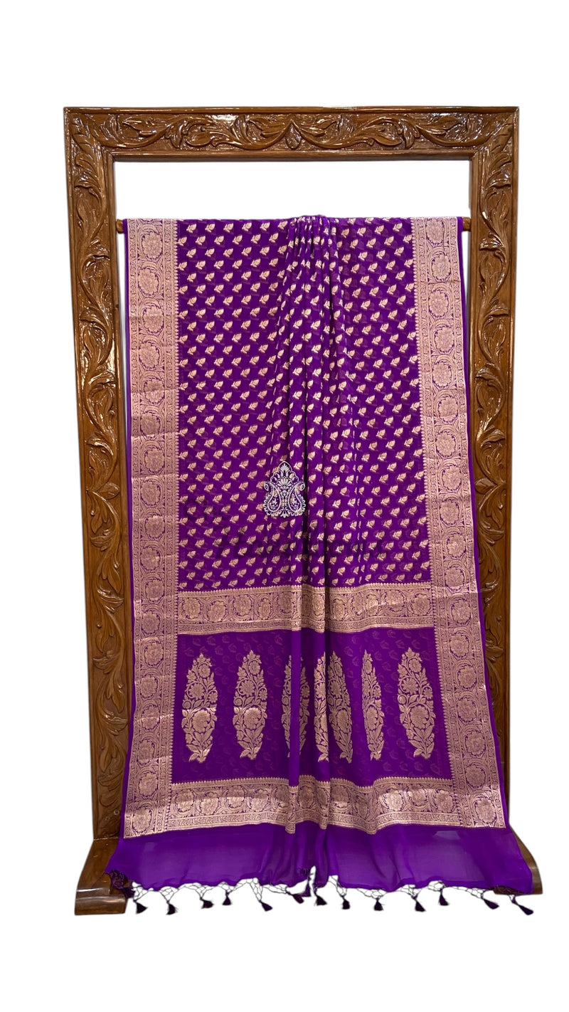 Purple Pure Chiffon Khaddi Banarasi Saree - The Handlooms