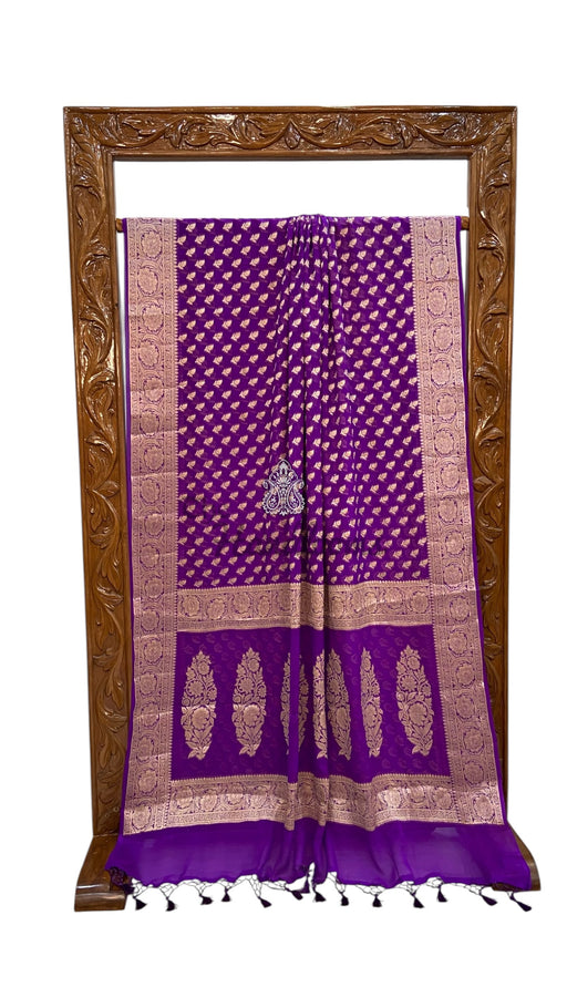 Purple Pure Chiffon Khaddi Banarasi Saree - The Handlooms