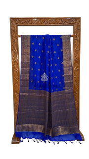 Blue Pure Chiffon Khaddi Banarasi Saree - The Handlooms