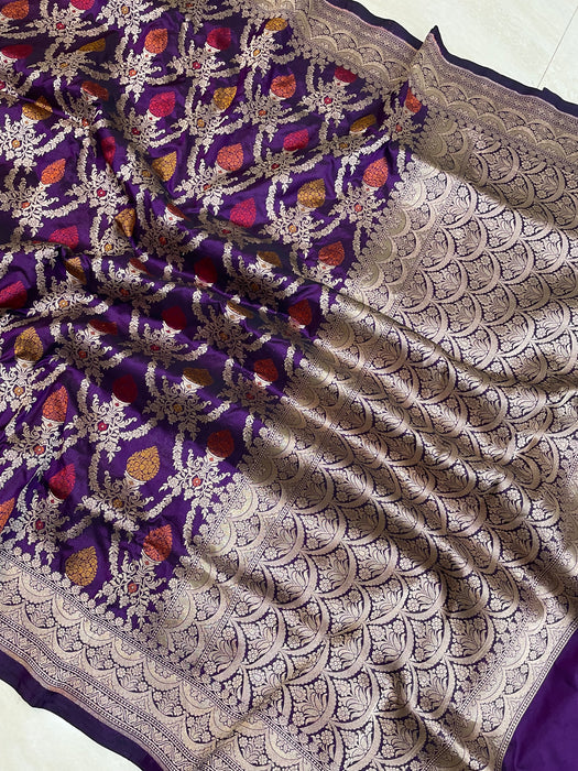 Pure Katan Silk Banarasi Handloom Saree - All over Jaal work - With Meenakari - The Handlooms